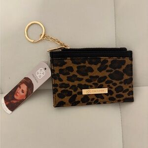 NWT Daisy Fuentes Leopard Print Card Holder - Black and Brown. Vegan Leather.